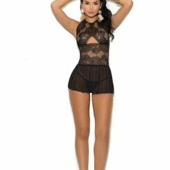 Elegant Moments Black Lace Romper Lingerie